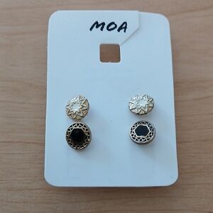 MOA Gold and Black Two-Pair Stud Earring Set